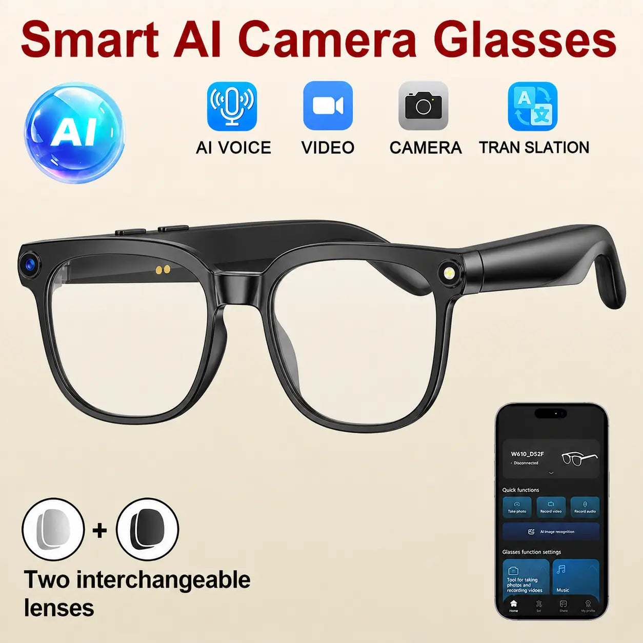 AI Smart Glasses - Wearable Tech Gadgets with 8MP HD Camera, Hands-Free Capture, Bluetooth Audio & Calls, Real-Time Translation, Photochromic Lenses for Travel & Daily Use
