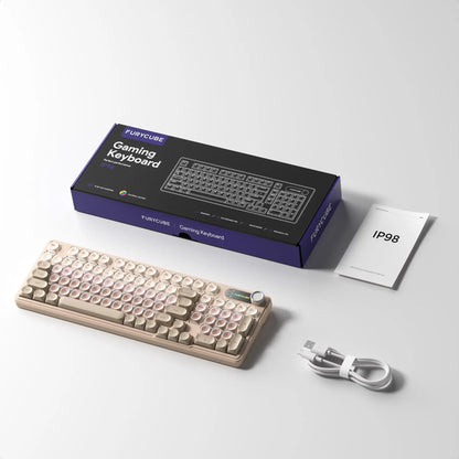 【NEW】FURYCUBE IP98 Foudation Office Keyboard, 98 Keys with Knob Wired/Wireless Cute Classic Keyboard with Number Pad, Custom Mechanical Feel Keyboard, RGB Backlit Work/Office/Gaming Silent Keyboard, Quiet Typing, Mothersdaygift