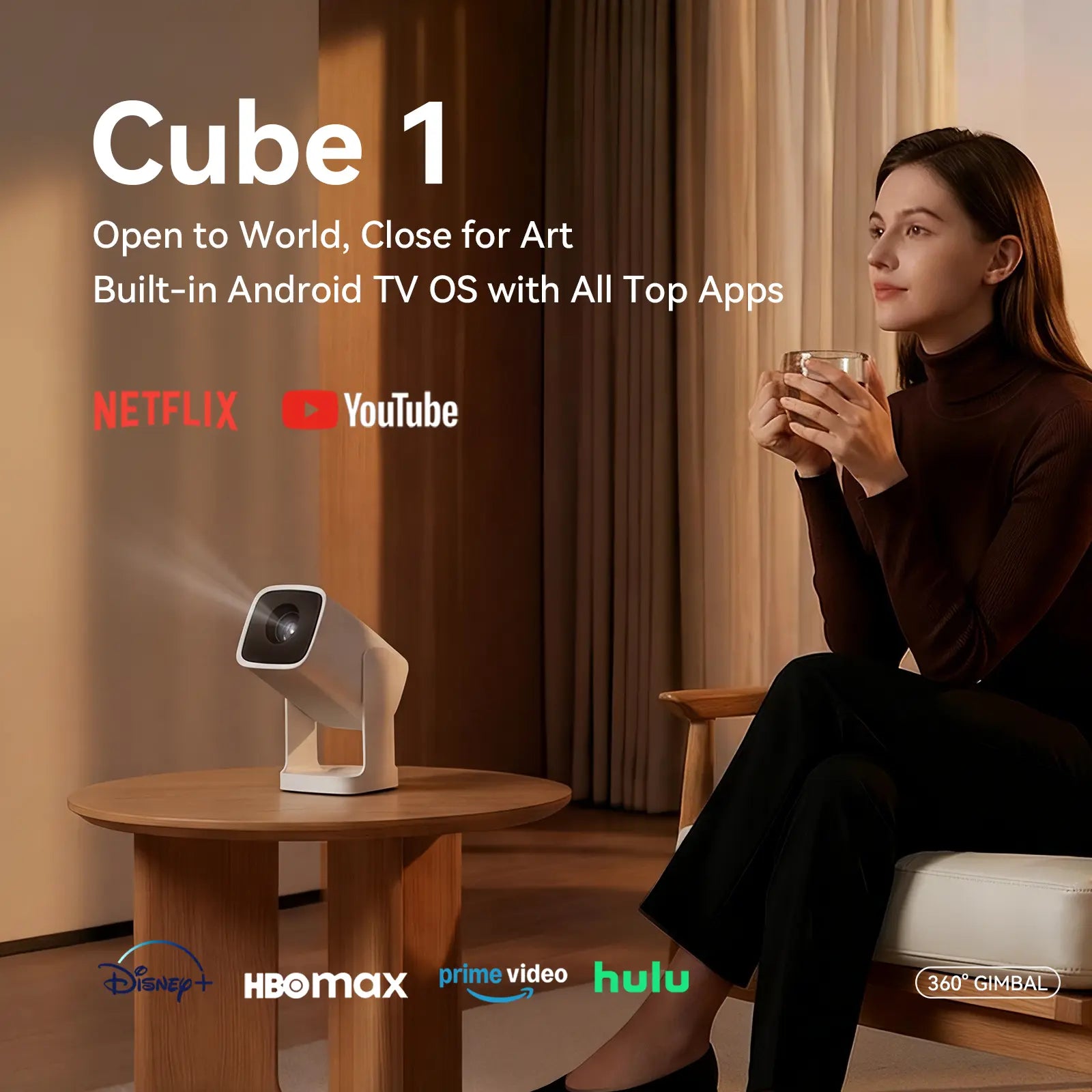 [US Warehouse] REAL Android TV OS, Smart Projector, 4K, 2600 Lumens, Home Theater with Dolby Sound, 2.4G/5G Wi-Fi & Bluetooth, Compatible with Games Consoles & Smartphone, Indoor & Outdoor Use, 1080P Supported, Wanbo Cube 1, 200 ISO Lumens Tiktokshopsprin