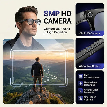 AI Smart Glasses - Wearable Tech Gadgets with 8MP HD Camera, Hands-Free Capture, Bluetooth Audio & Calls, Real-Time Translation, Photochromic Lenses for Travel & Daily Use