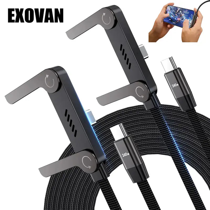Invisible Holder Charger Cable with Stand, 240W Super Fast Charging 2-In-1 Fast Charging Cord & Phone Stand for Gaming, Office, Car Travel, Compatible with Type-C Charging Cable Black