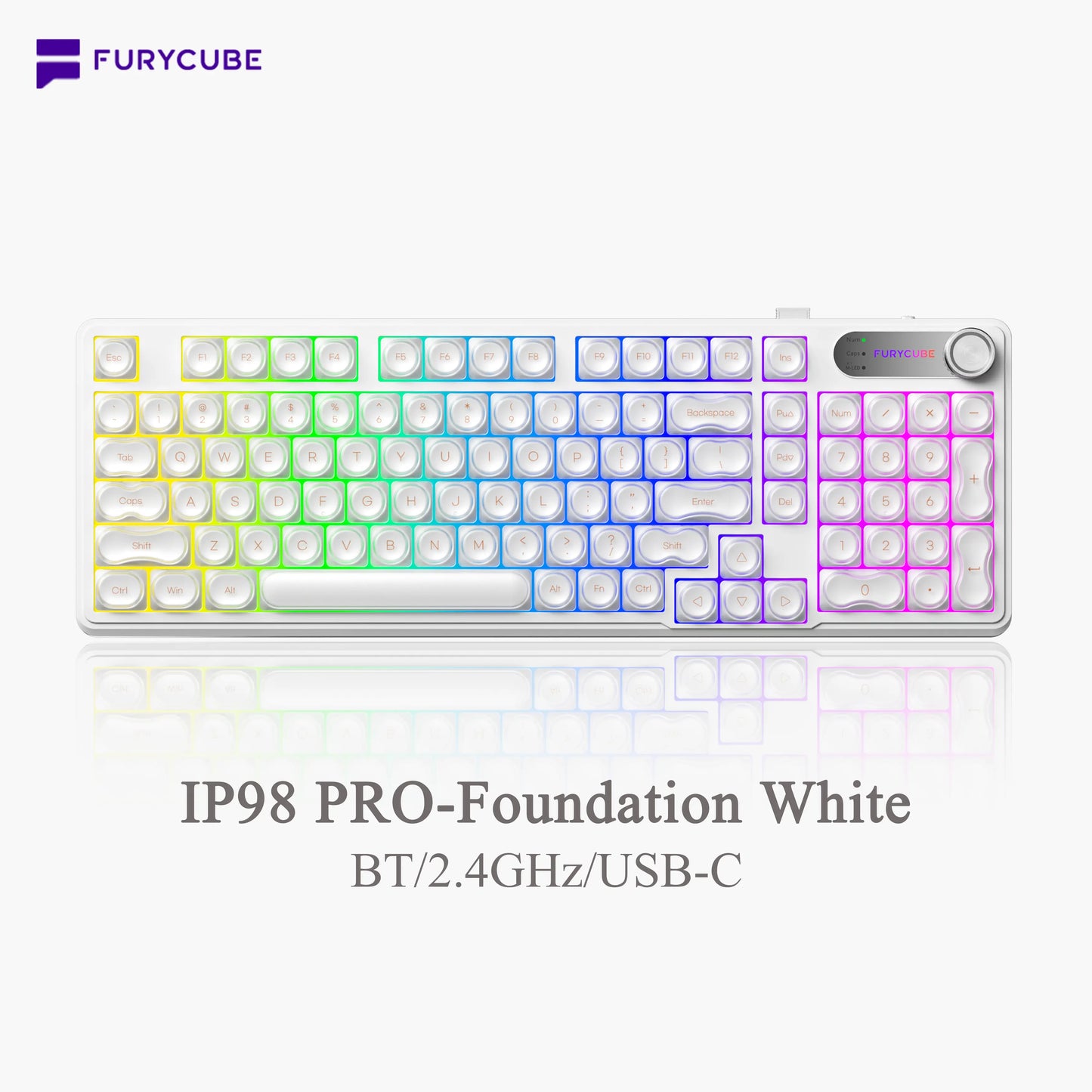 【NEW】FURYCUBE IP98 Foudation Office Keyboard, 98 Keys with Knob Wired/Wireless Cute Classic Keyboard with Number Pad, Custom Mechanical Feel Keyboard, RGB Backlit Work/Office/Gaming Silent Keyboard, Quiet Typing, Mothersdaygift