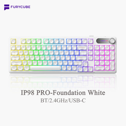 【NEW】FURYCUBE IP98 Foudation Office Keyboard, 98 Keys with Knob Wired/Wireless Cute Classic Keyboard with Number Pad, Custom Mechanical Feel Keyboard, RGB Backlit Work/Office/Gaming Silent Keyboard, Quiet Typing, Mothersdaygift
