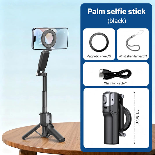 JOYYE Upgrated 6-In-1 Magnetic Selfie Stick Tripod with Remote Adjustable Zoom, Magnetic Phone Holder & Stabilizer, Extendable 180° Rotation, 3 Magnetic Rings, Compatible with Fill Light for Vlog Live Photo