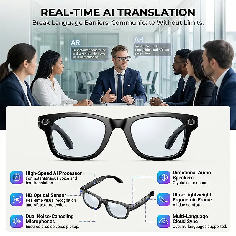 AI Smart Glasses - Wearable Tech Gadgets with 8MP HD Camera, Hands-Free Capture, Bluetooth Audio & Calls, Real-Time Translation, Photochromic Lenses for Travel & Daily Use