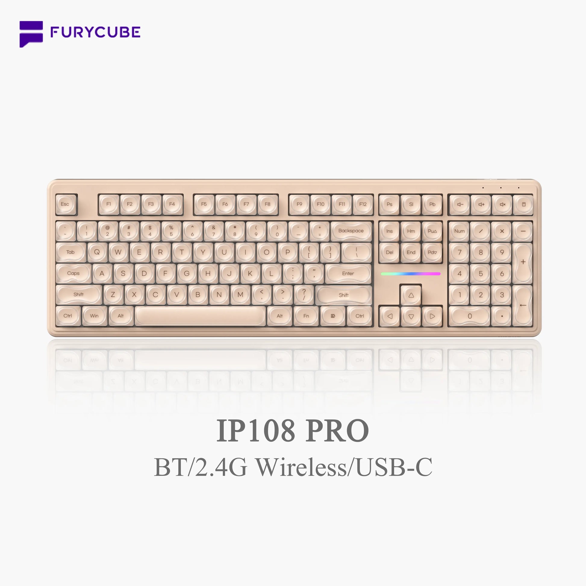 【NEW】FURYCUBE IP98 Foudation Office Keyboard, 98 Keys with Knob Wired/Wireless Cute Classic Keyboard with Number Pad, Custom Mechanical Feel Keyboard, RGB Backlit Work/Office/Gaming Silent Keyboard, Quiet Typing, Mothersdaygift