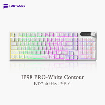 【NEW】FURYCUBE IP98 Foudation Office Keyboard, 98 Keys with Knob Wired/Wireless Cute Classic Keyboard with Number Pad, Custom Mechanical Feel Keyboard, RGB Backlit Work/Office/Gaming Silent Keyboard, Quiet Typing, Mothersdaygift