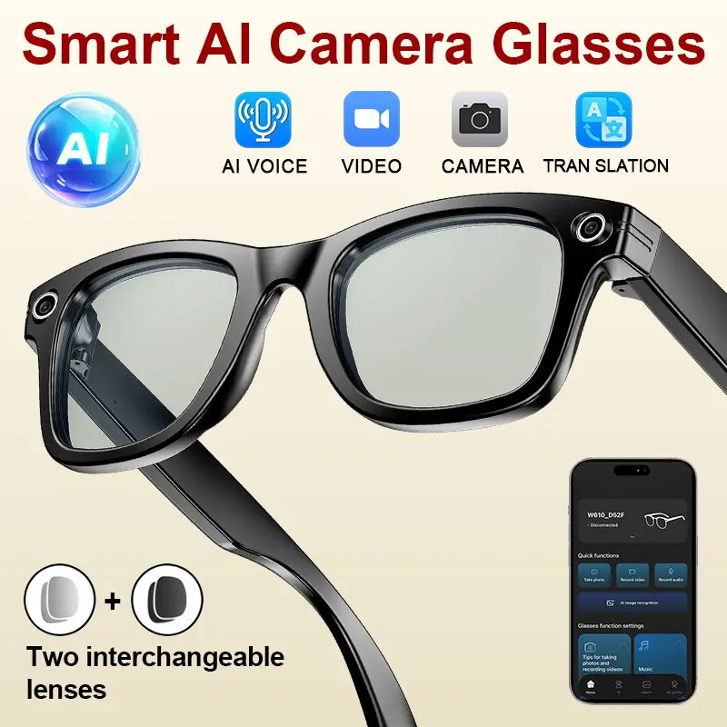 AI Smart Glasses - Wearable Tech Gadgets with 8MP HD Camera, Hands-Free Capture, Bluetooth Audio & Calls, Real-Time Translation, Photochromic Lenses for Travel & Daily Use