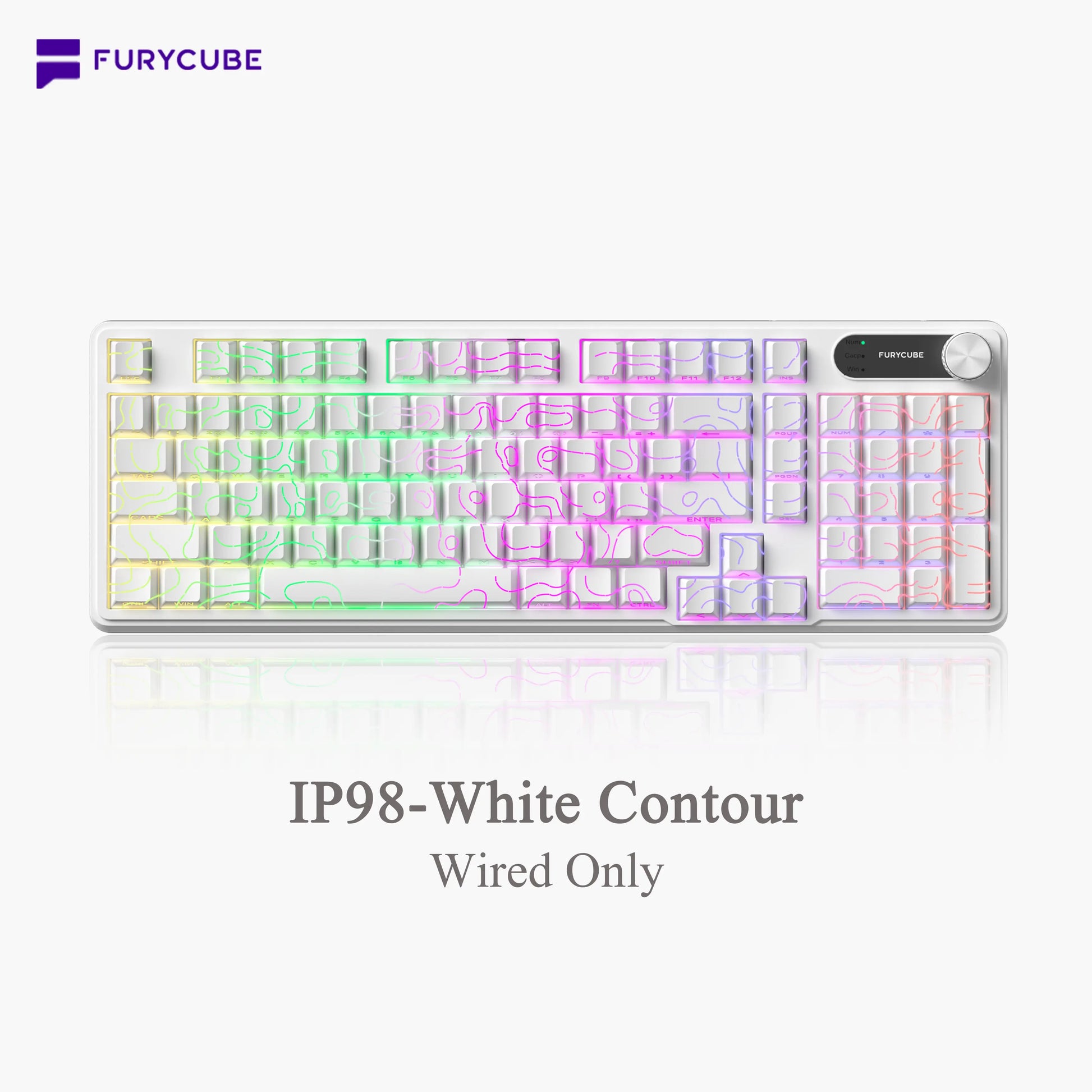 【NEW】FURYCUBE IP98 Foudation Office Keyboard, 98 Keys with Knob Wired/Wireless Cute Classic Keyboard with Number Pad, Custom Mechanical Feel Keyboard, RGB Backlit Work/Office/Gaming Silent Keyboard, Quiet Typing, Mothersdaygift
