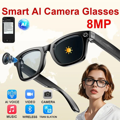 AI Smart Glasses - Wearable Tech Gadgets with 8MP HD Camera, Hands-Free Capture, Bluetooth Audio & Calls, Real-Time Translation, Photochromic Lenses for Travel & Daily Use