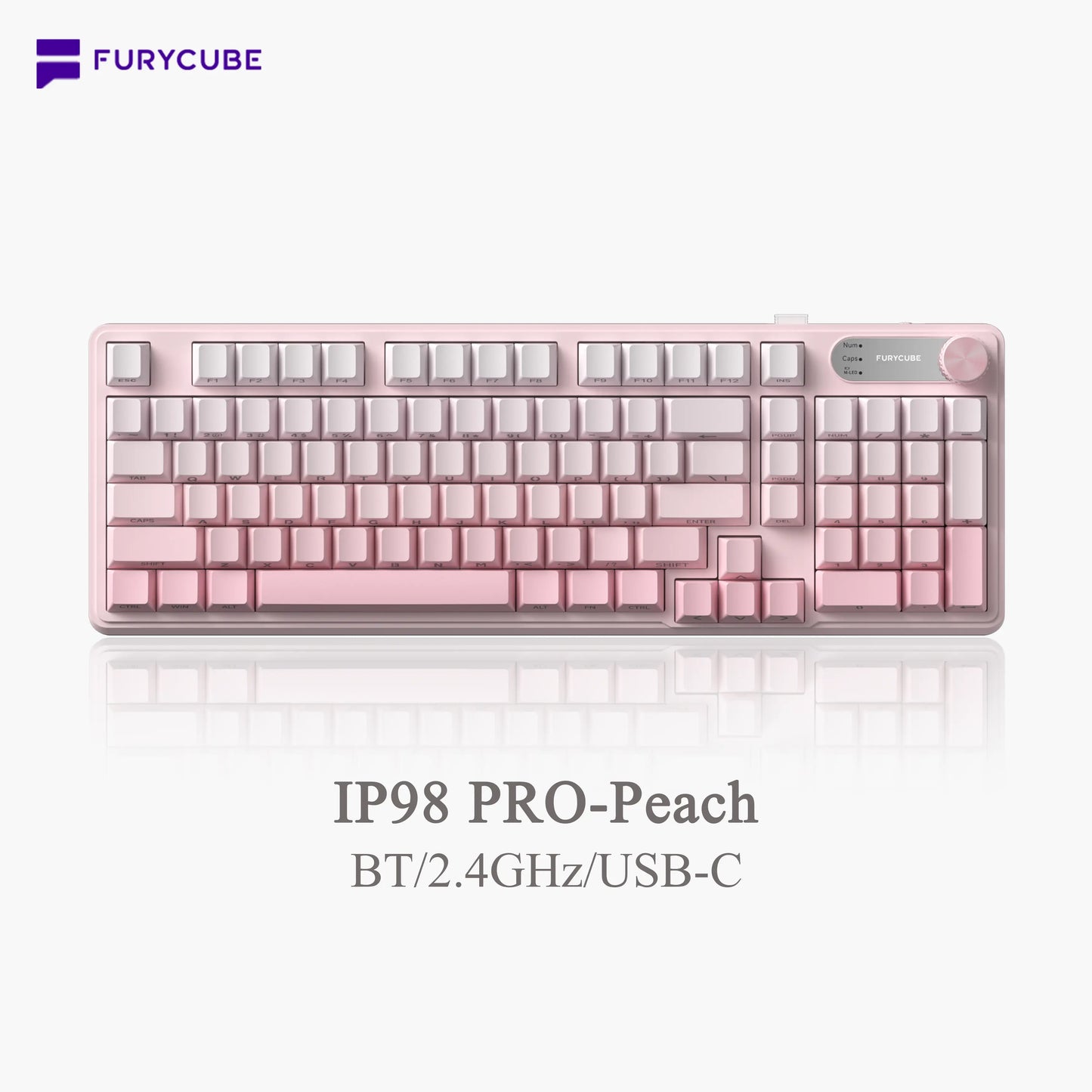 【NEW】FURYCUBE IP98 Foudation Office Keyboard, 98 Keys with Knob Wired/Wireless Cute Classic Keyboard with Number Pad, Custom Mechanical Feel Keyboard, RGB Backlit Work/Office/Gaming Silent Keyboard, Quiet Typing, Mothersdaygift