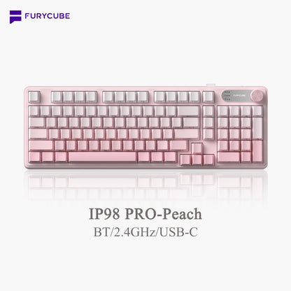 【NEW】FURYCUBE IP98 Foudation Office Keyboard, 98 Keys with Knob Wired/Wireless Cute Classic Keyboard with Number Pad, Custom Mechanical Feel Keyboard, RGB Backlit Work/Office/Gaming Silent Keyboard, Quiet Typing, Mothersdaygift