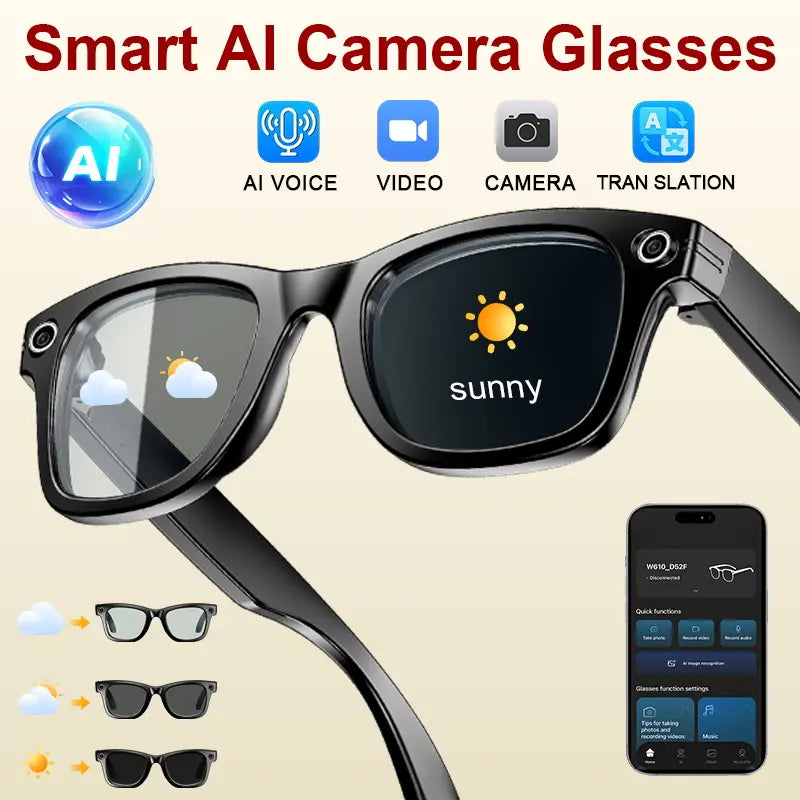 AI Smart Glasses - Wearable Tech Gadgets with 8MP HD Camera, Hands-Free Capture, Bluetooth Audio & Calls, Real-Time Translation, Photochromic Lenses for Travel & Daily Use