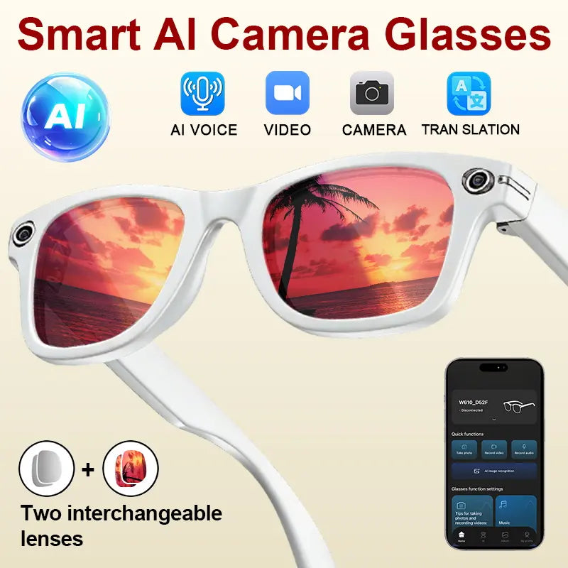 AI Smart Glasses - Wearable Tech Gadgets with 8MP HD Camera, Hands-Free Capture, Bluetooth Audio & Calls, Real-Time Translation, Photochromic Lenses for Travel & Daily Use