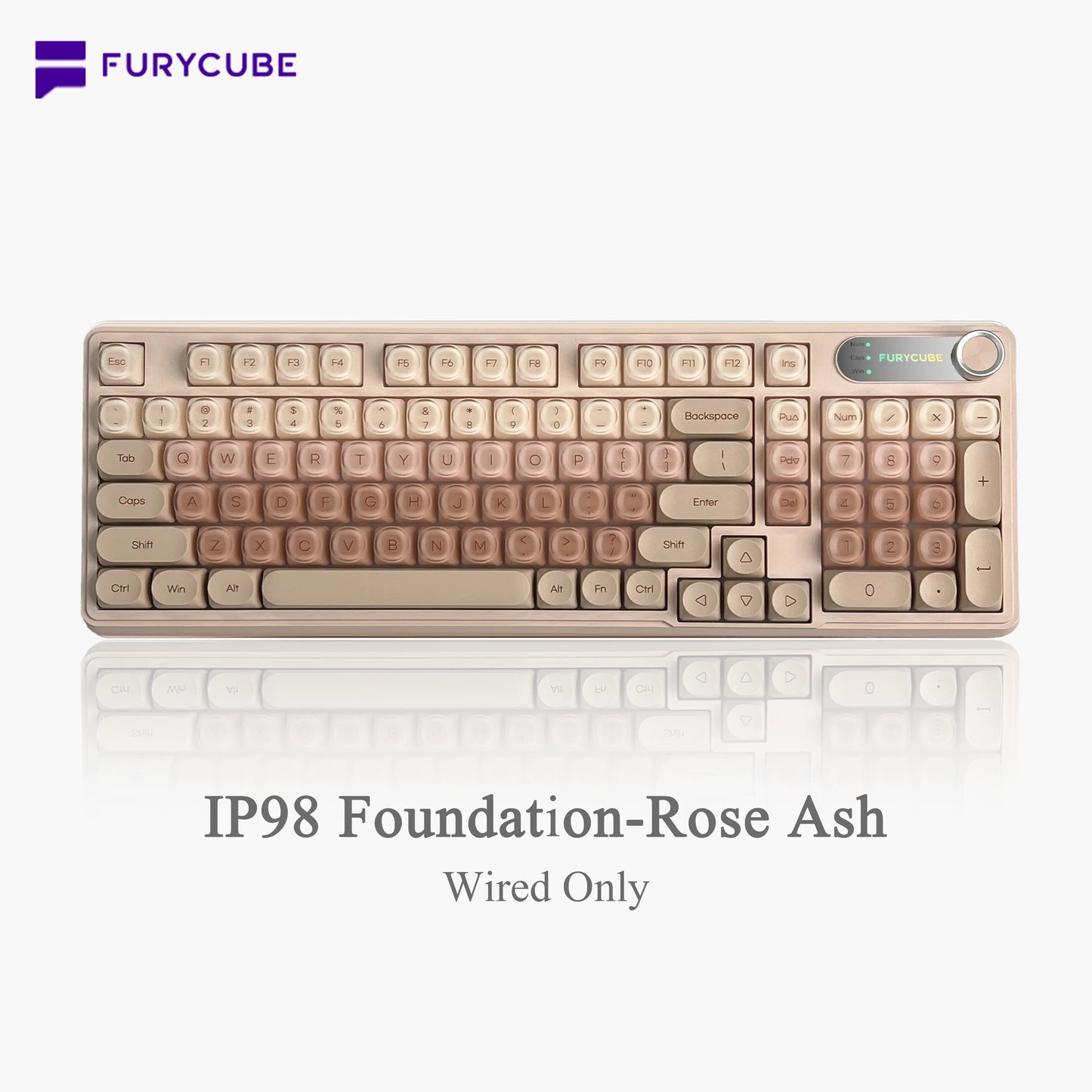 【NEW】FURYCUBE IP98 Foudation Office Keyboard, 98 Keys with Knob Wired/Wireless Cute Classic Keyboard with Number Pad, Custom Mechanical Feel Keyboard, RGB Backlit Work/Office/Gaming Silent Keyboard, Quiet Typing, Mothersdaygift