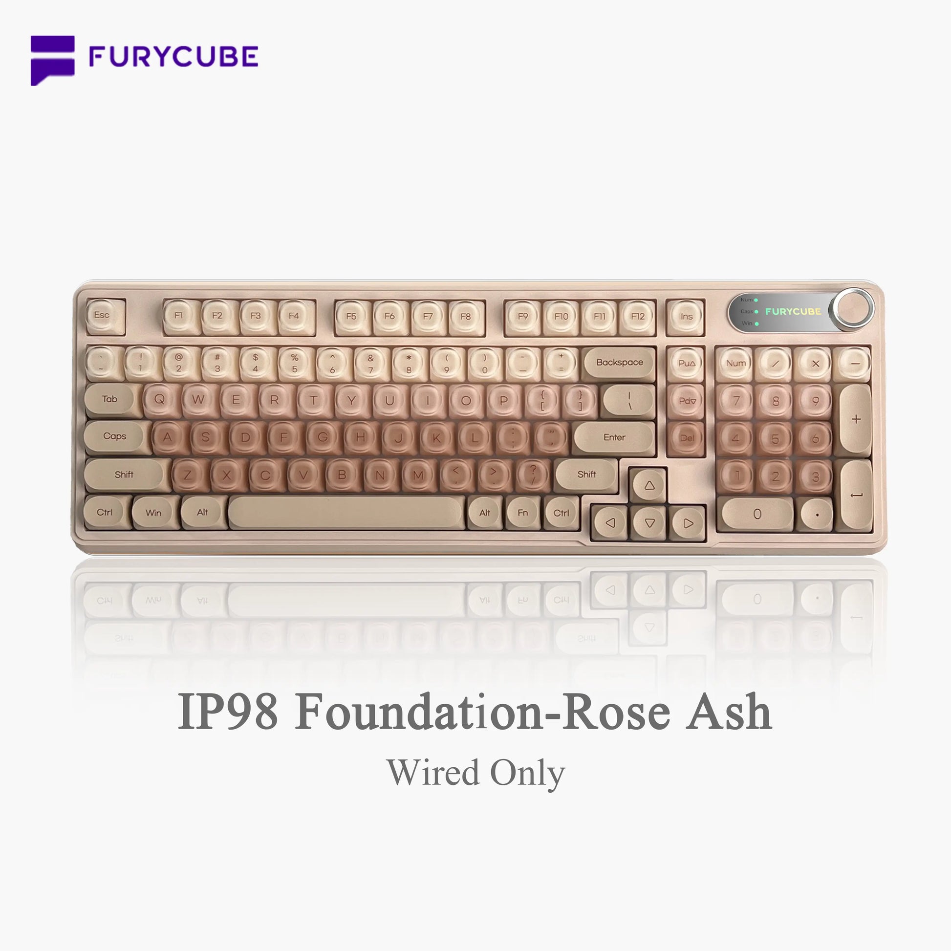 【NEW】FURYCUBE IP98 Foudation Office Keyboard, 98 Keys with Knob Wired/Wireless Cute Classic Keyboard with Number Pad, Custom Mechanical Feel Keyboard, RGB Backlit Work/Office/Gaming Silent Keyboard, Quiet Typing, Mothersdaygift
