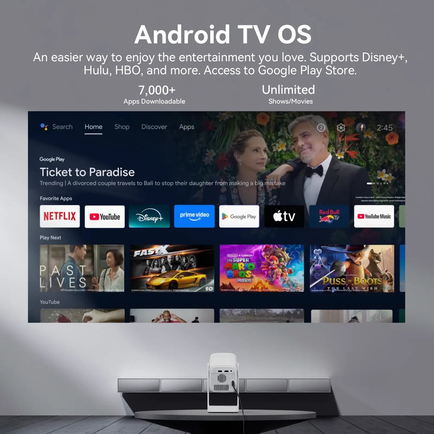 [US Warehouse] REAL Android TV OS, Smart Projector, 4K, 2600 Lumens, Home Theater with Dolby Sound, 2.4G/5G Wi-Fi & Bluetooth, Compatible with Games Consoles & Smartphone, Indoor & Outdoor Use, 1080P Supported, Wanbo Cube 1, 200 ISO Lumens Tiktokshopsprin
