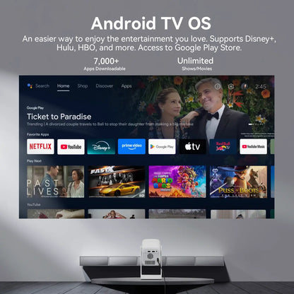 [US Warehouse] REAL Android TV OS, Smart Projector, 4K, 2600 Lumens, Home Theater with Dolby Sound, 2.4G/5G Wi-Fi & Bluetooth, Compatible with Games Consoles & Smartphone, Indoor & Outdoor Use, 1080P Supported, Wanbo Cube 1, 200 ISO Lumens Tiktokshopsprin