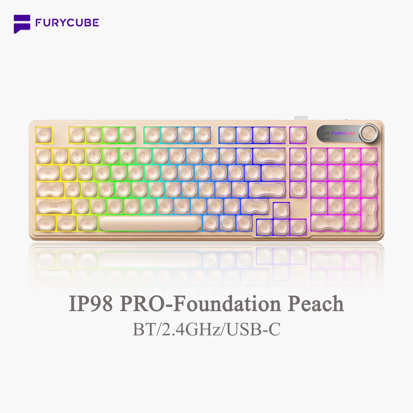 【NEW】FURYCUBE IP98 Foudation Office Keyboard, 98 Keys with Knob Wired/Wireless Cute Classic Keyboard with Number Pad, Custom Mechanical Feel Keyboard, RGB Backlit Work/Office/Gaming Silent Keyboard, Quiet Typing, Mothersdaygift