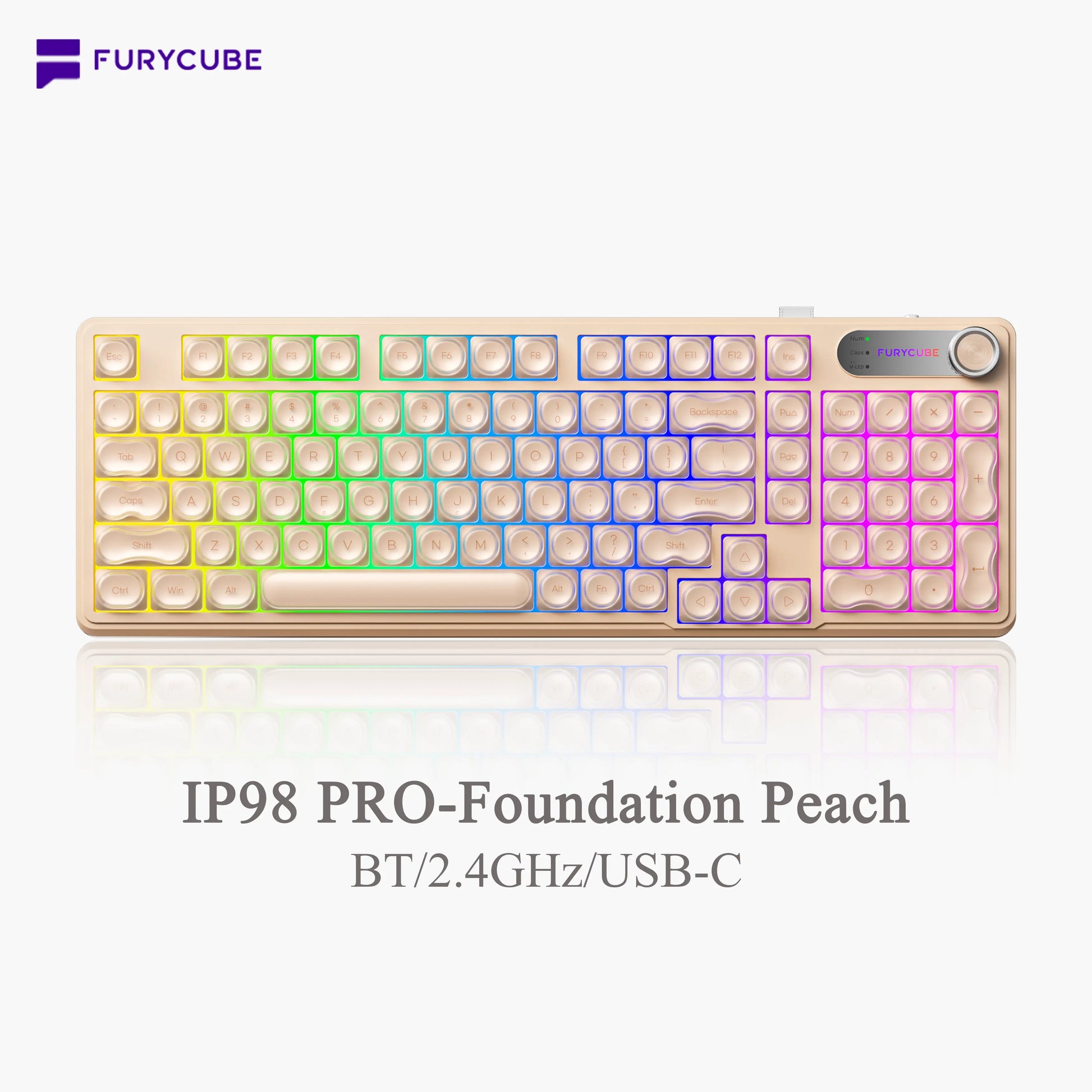【NEW】FURYCUBE IP98 Foudation Office Keyboard, 98 Keys with Knob Wired/Wireless Cute Classic Keyboard with Number Pad, Custom Mechanical Feel Keyboard, RGB Backlit Work/Office/Gaming Silent Keyboard, Quiet Typing, Mothersdaygift