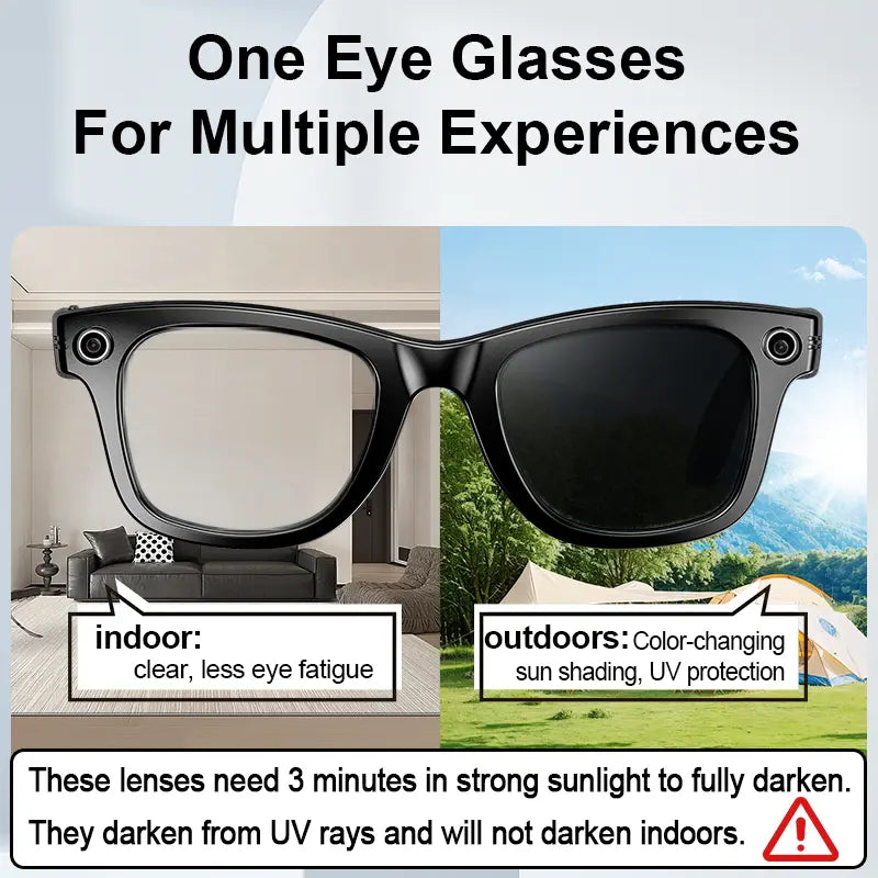 AI Smart Glasses - Wearable Tech Gadgets with 8MP HD Camera, Hands-Free Capture, Bluetooth Audio & Calls, Real-Time Translation, Photochromic Lenses for Travel & Daily Use