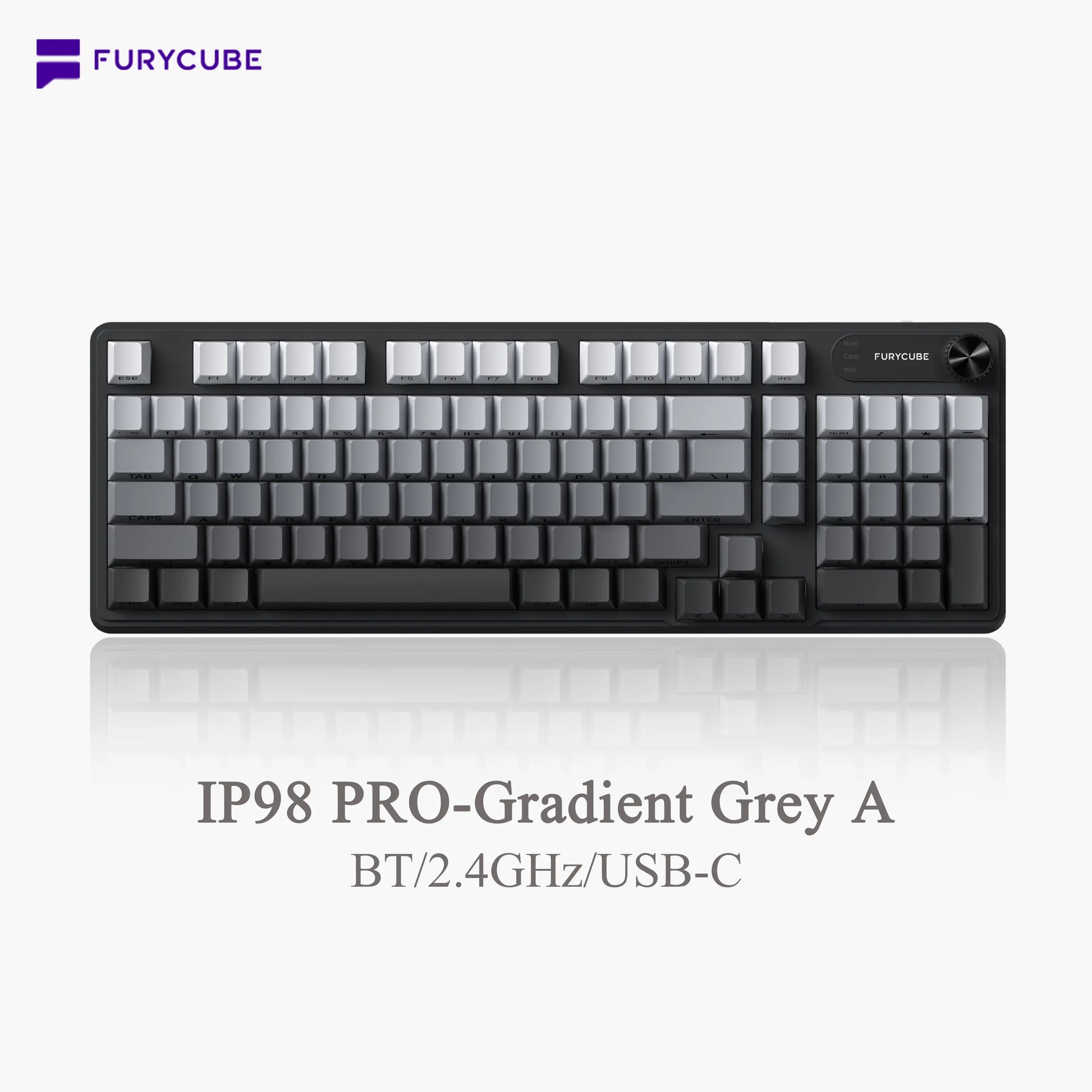 【NEW】FURYCUBE IP98 Foudation Office Keyboard, 98 Keys with Knob Wired/Wireless Cute Classic Keyboard with Number Pad, Custom Mechanical Feel Keyboard, RGB Backlit Work/Office/Gaming Silent Keyboard, Quiet Typing, Mothersdaygift